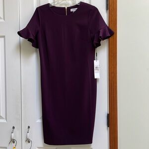 Calvin Klein burgundy dress, short ruffled sleeves